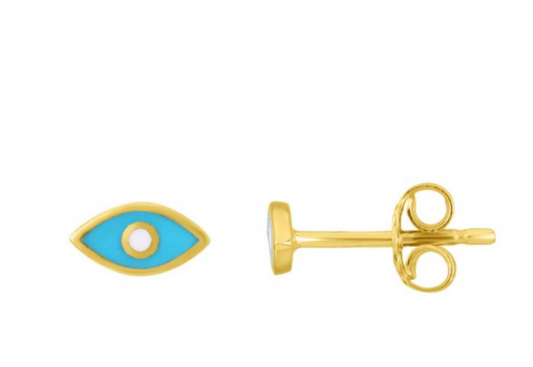 14K Gold Evil Eye Blue Enamel Stud Earring | Luby Mayaguez Mall | Luby 