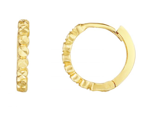 14K Gold Round Diamond Cut Huggie Earring | Luby Gold Collection | Luby 