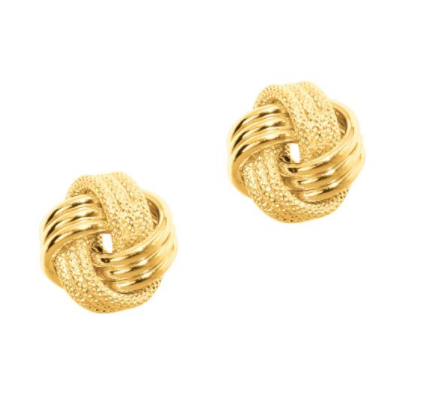 14K Gold Polished & Diamond Cut Love Knot Stud Earring | Luby Gold Collection | Luby 