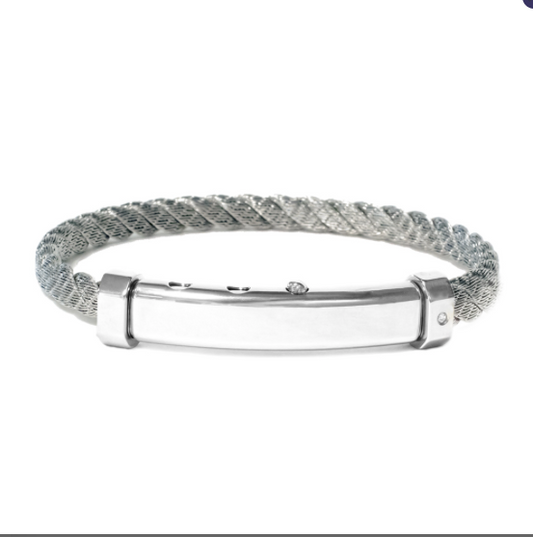 NATURAL STAINLESS STEEL ROPE BANGLE WITH A DIAMOND | BORSARI | Luby 