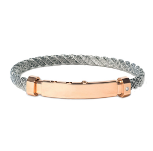 NATURAL STAINLESS STEEL ROSE GOLD ROPE BANGLE WITH A DIAMOND | BORSARI | Luby 