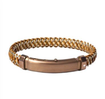 BEIGE LEATHER & STEEL BRAID, STAINLESS STEEL CLASP WITH DIAMOND