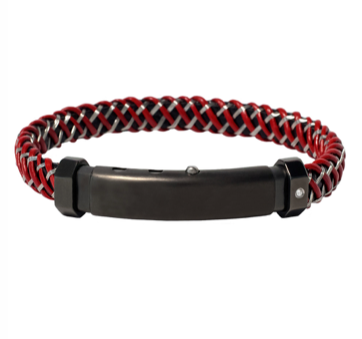 BLACK/RED LEATHER & STEEL BRAID, STAINLESS STEEL CLASP WITH DIAMOND | BORSARI | Luby 