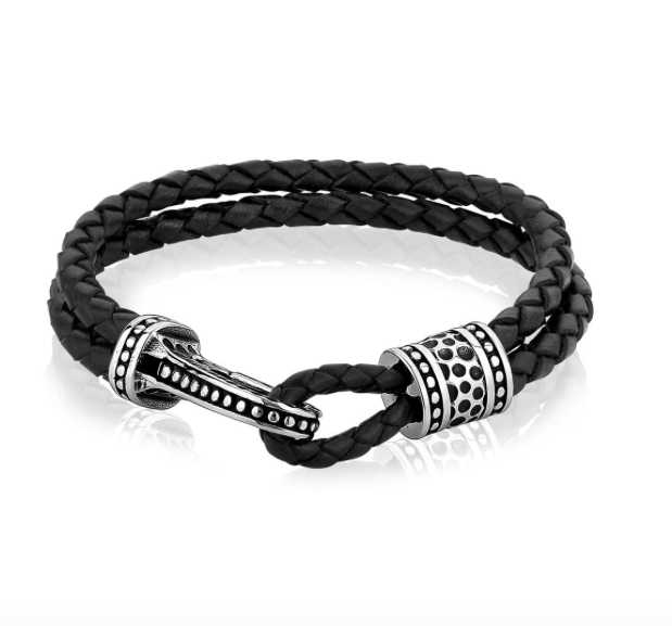 Stainless Steel Clasp Black Leather Bracelet | ARZ Steel | Luby 