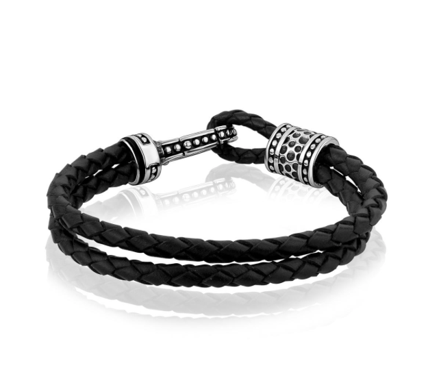 Stainless Steel Clasp Black Leather Bracelet | ARZ Steel | Luby 