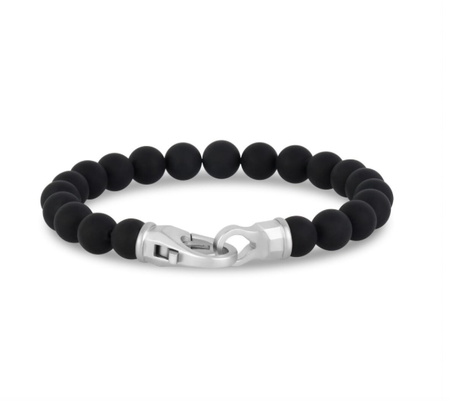 8mm Matte Black Onyx Bead Bracelet | ARZ Steel | Luby 