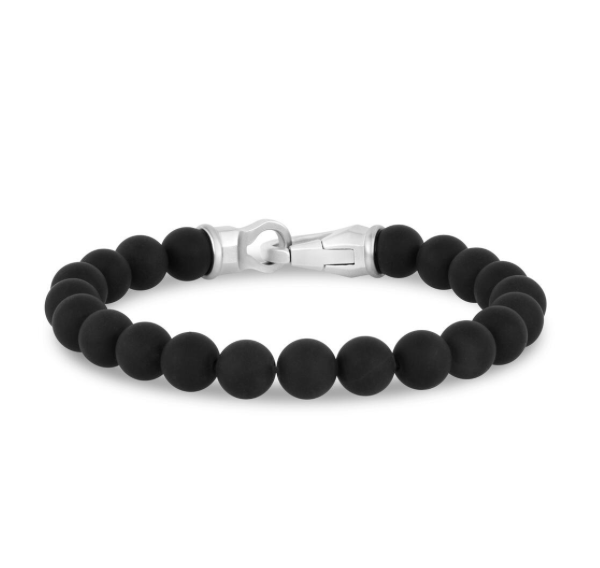 8mm Matte Black Onyx Bead Bracelet | ARZ Steel | Luby 