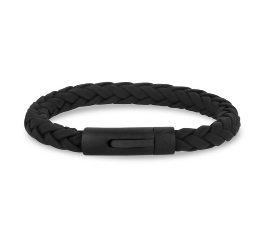 8mm Square Braided Black Leather Bracelet | ARZ Steel | Luby 