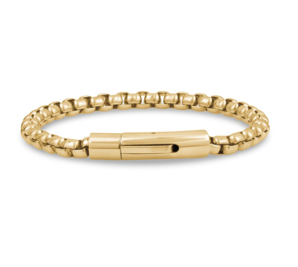 Brazalete de eslabones de caja de acero dorado de 5 mm