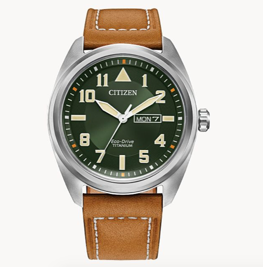 Avion Green Dial Leather Strap Super Titanium | Citizen | Luby 