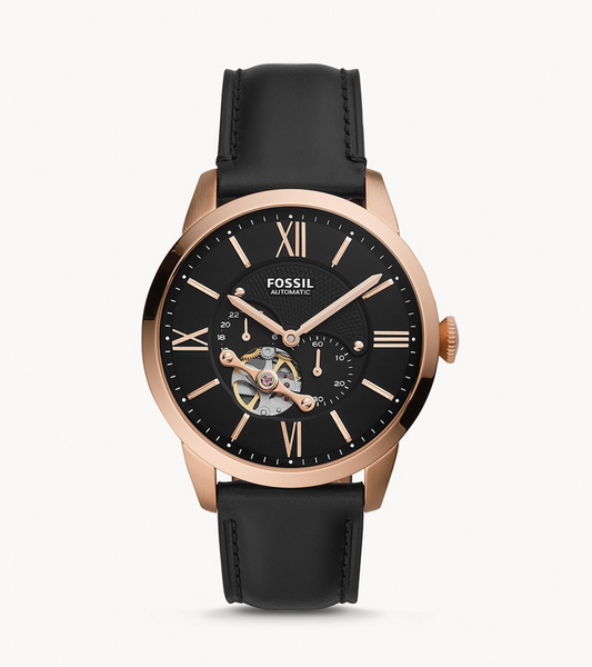 Townsman Automatic Black Leather Watch | Fossil | Luby 