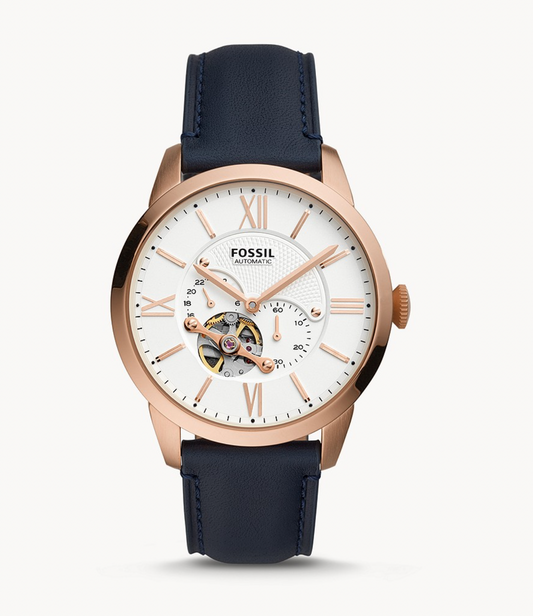 Townsman Automatic Navy Leather Watch | Fossil | Luby 