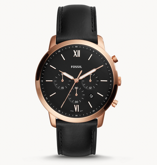 Neutra Chronograph Black Leather Watch | Fossil | Luby 