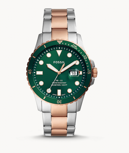 FB-01 Three-Hand Date Two-Tone Stainless Steel Watch | Fossil | Luby 