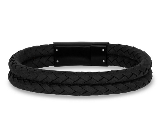 Double Row Black Leather Black Clasp Bracelet | ARZ Steel | Luby 