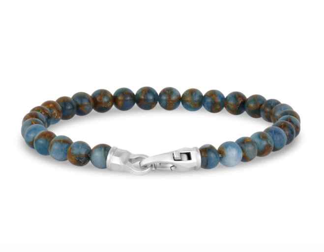 6mm Blue Brown Jade Bead Bracelet | ARZ Steel | Luby 