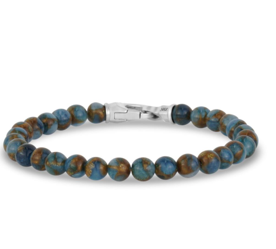 6mm Blue Brown Jade Bead Bracelet | ARZ Steel | Luby 