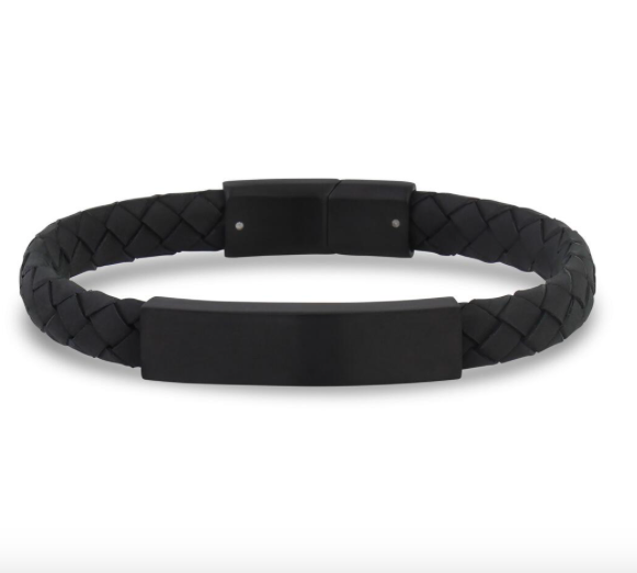 8mm Flat Black Leather Black I.D. Bracelet | ARZ Steel | Luby 