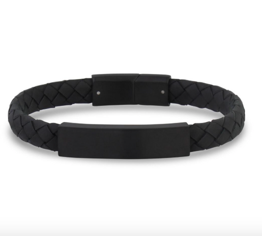 8mm Flat Black Leather Black I.D. Bracelet | ARZ Steel | Luby 