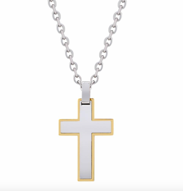 Gold Steel Cross Pendant W/ 24" 2" Chain | ARZ Steel | Luby 