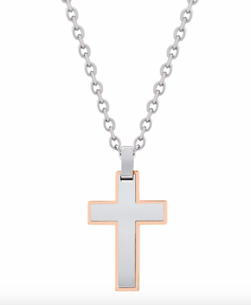 Rose Gold Steel Cross Pendant W/ 24" 2" Chain | ARZ Steel | Luby 