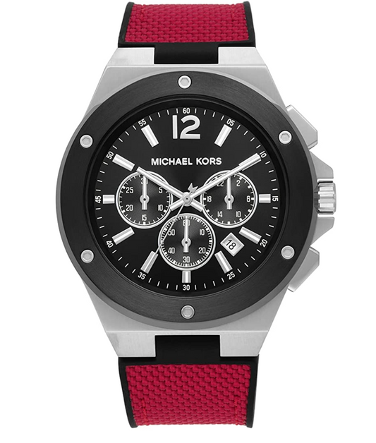 Men's Lennox Chronograph Black and Red Nylon Strap Watch | Michael Kors | Luby 