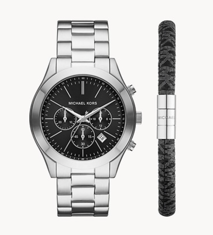 Michael Kors Slim Runway Chronograph Stainless Steel Watch and PVC Bracelet Set | Michael Kors | Luby 