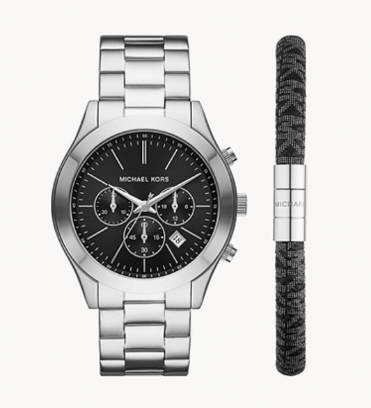 Michael Kors Slim Runway Chronograph Stainless Steel Watch and PVC Bracelet Set | Michael Kors | Luby 
