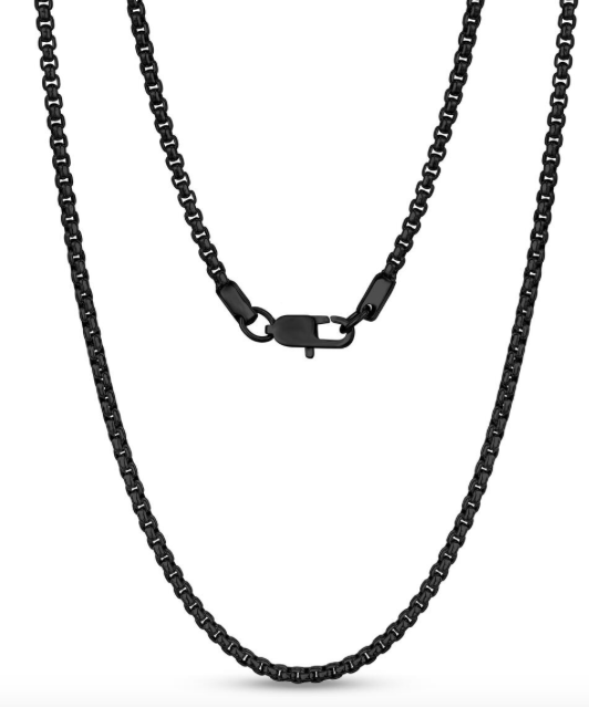 3mm Round Box Black Chain Necklace | ARZ Steel | Luby 
