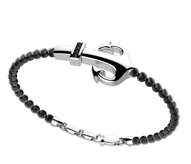 Silver Anchor and Beads with Black Spinels Bracelet | Zancan | Luby 
