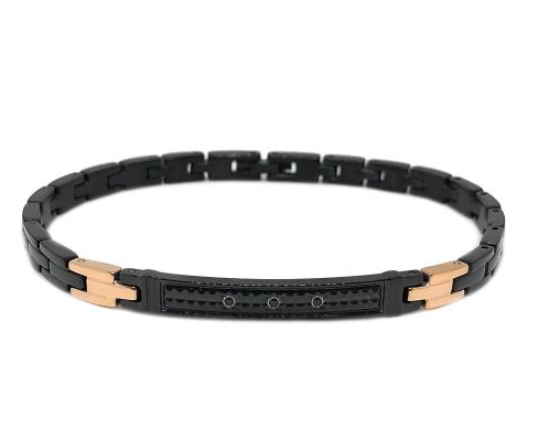 All Black Three Stones Rose Gold Accent Bracelet