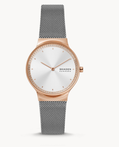 Reloj Freja de dos manecillas de malla de acero inoxidable en tono plateado