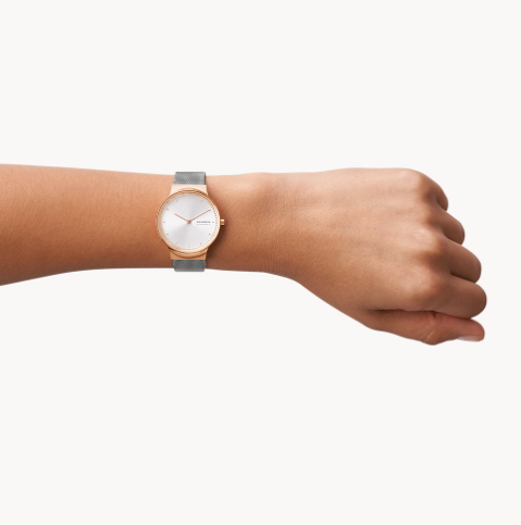 Freja Two-Hand Silver-Tone Stainless Steel Mesh Watch | Skagen | Luby 