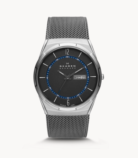 Melbye Titanium and Charcoal Steel Mesh Day-Date Watch | Skagen | Luby 