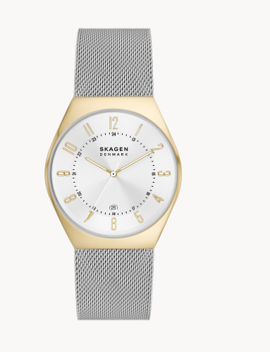 Grenen Three-Hand Date Silver Stainless Steel Mesh Watch | Skagen | Luby 