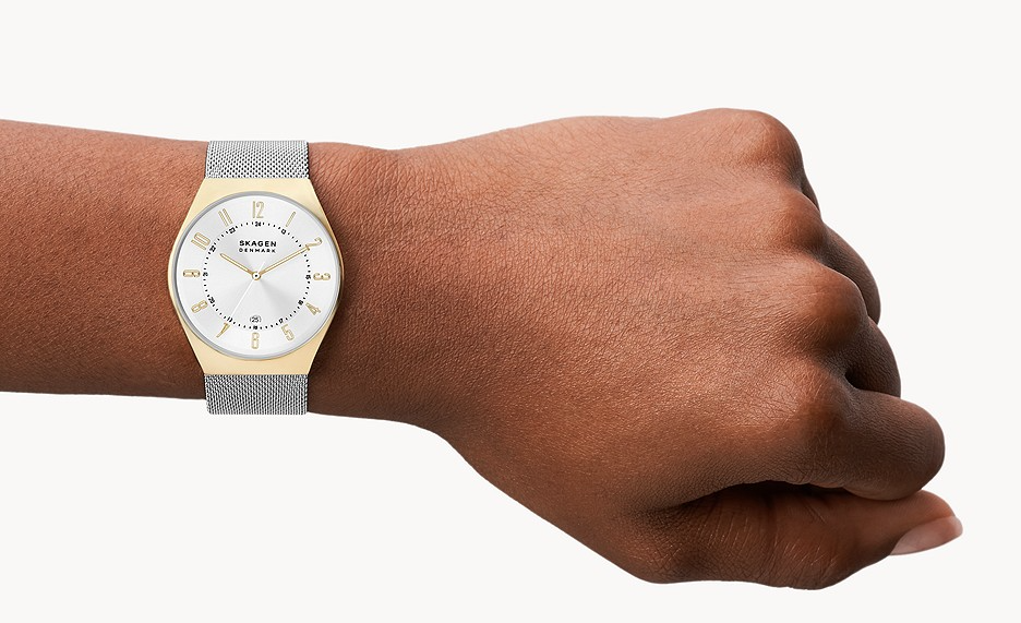 Grenen Three-Hand Date Silver Stainless Steel Mesh Watch | Skagen | Luby 