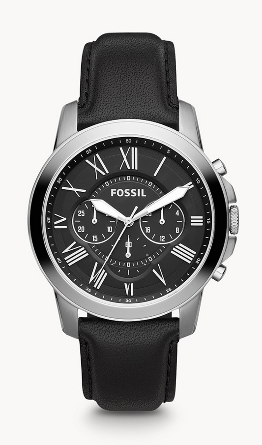 Grant Chronograph Black Leather Watch | Fossil | Luby 