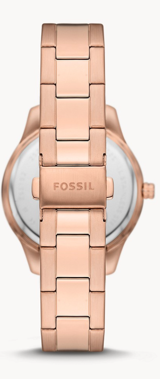 Stella Three-Hand Date Rose Gold-Tone Stainless Steel Watch | Fossil | Luby 
