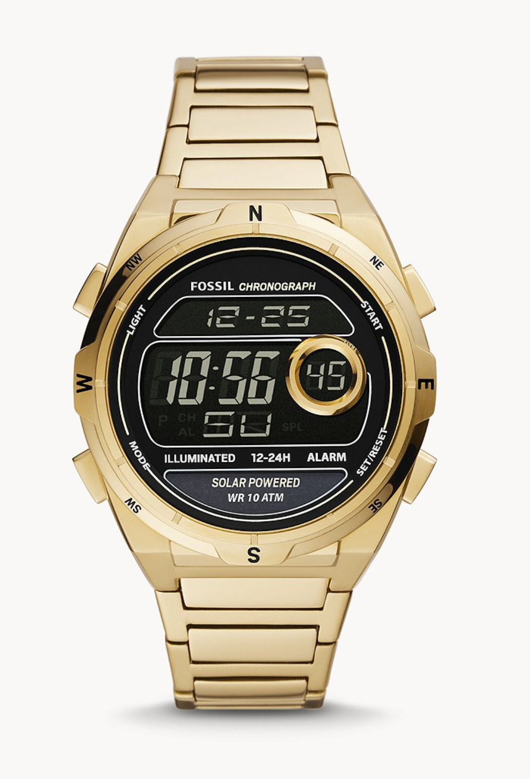 Everett Solar-Powered Digital Gold-Tone Stainless Steel Watch | Fossil | Luby 