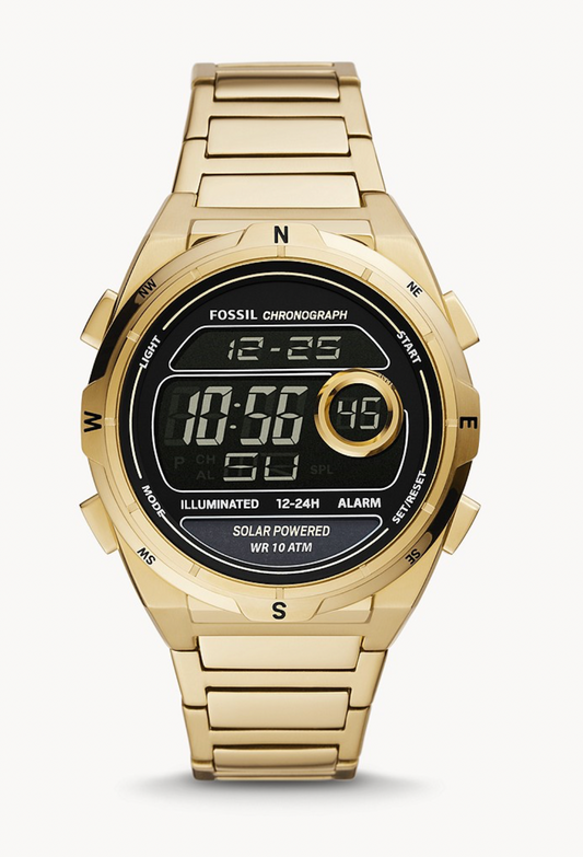 Everett Solar-Powered Digital Gold-Tone Stainless Steel Watch | Fossil | Luby 