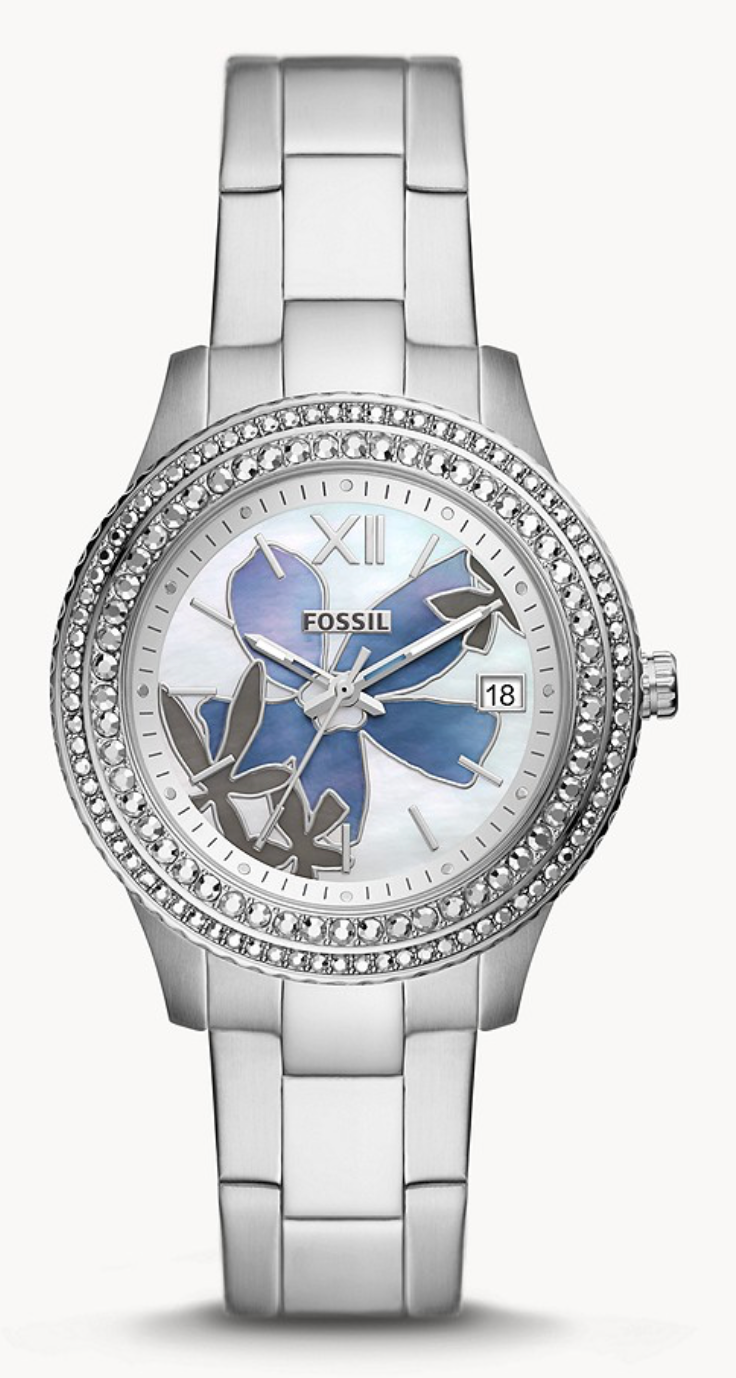 Stella Three-Hand Date Stainless Steel Watch | Fossil | Luby 