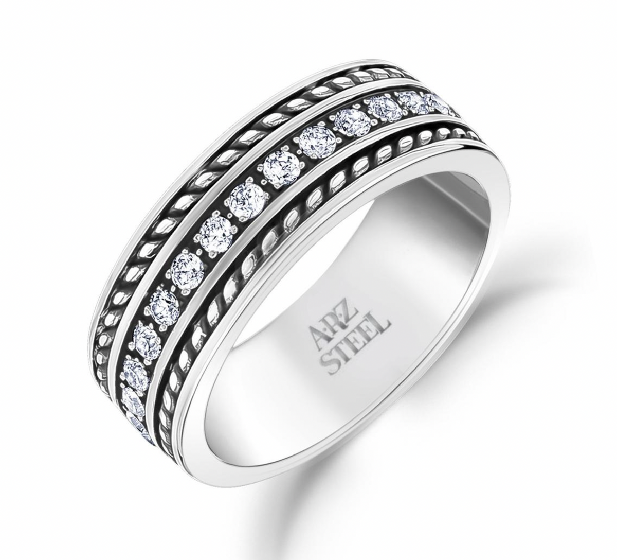 Detailed White C.Z Ring | ARZ Steel | Luby 