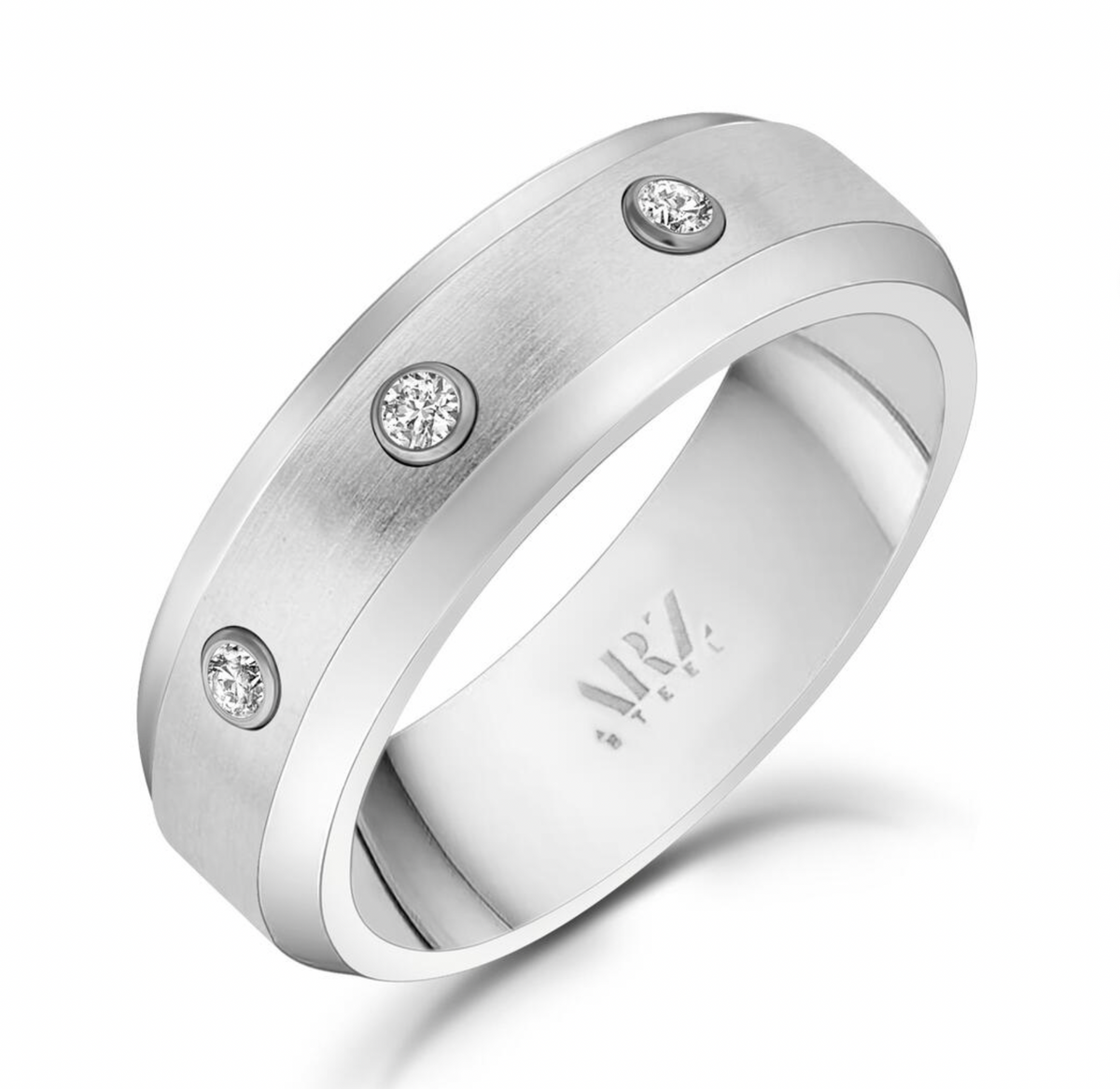 7mm Three  Stone Beveled Edge Ring | ARZ Steel | Luby 