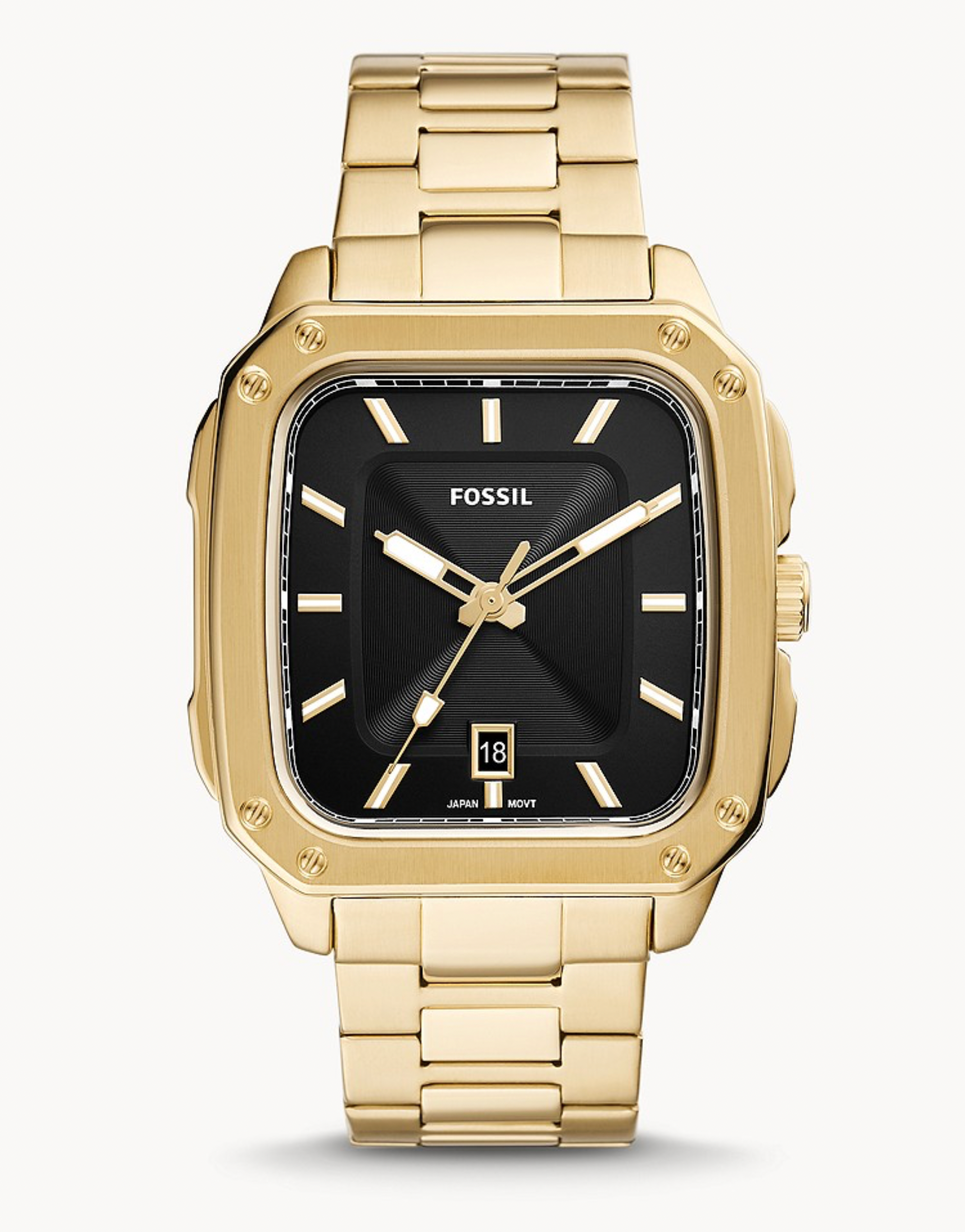 Inscription Three-Hand Date Gold-Tone Stainless Steel Watch | Fossil | Luby 