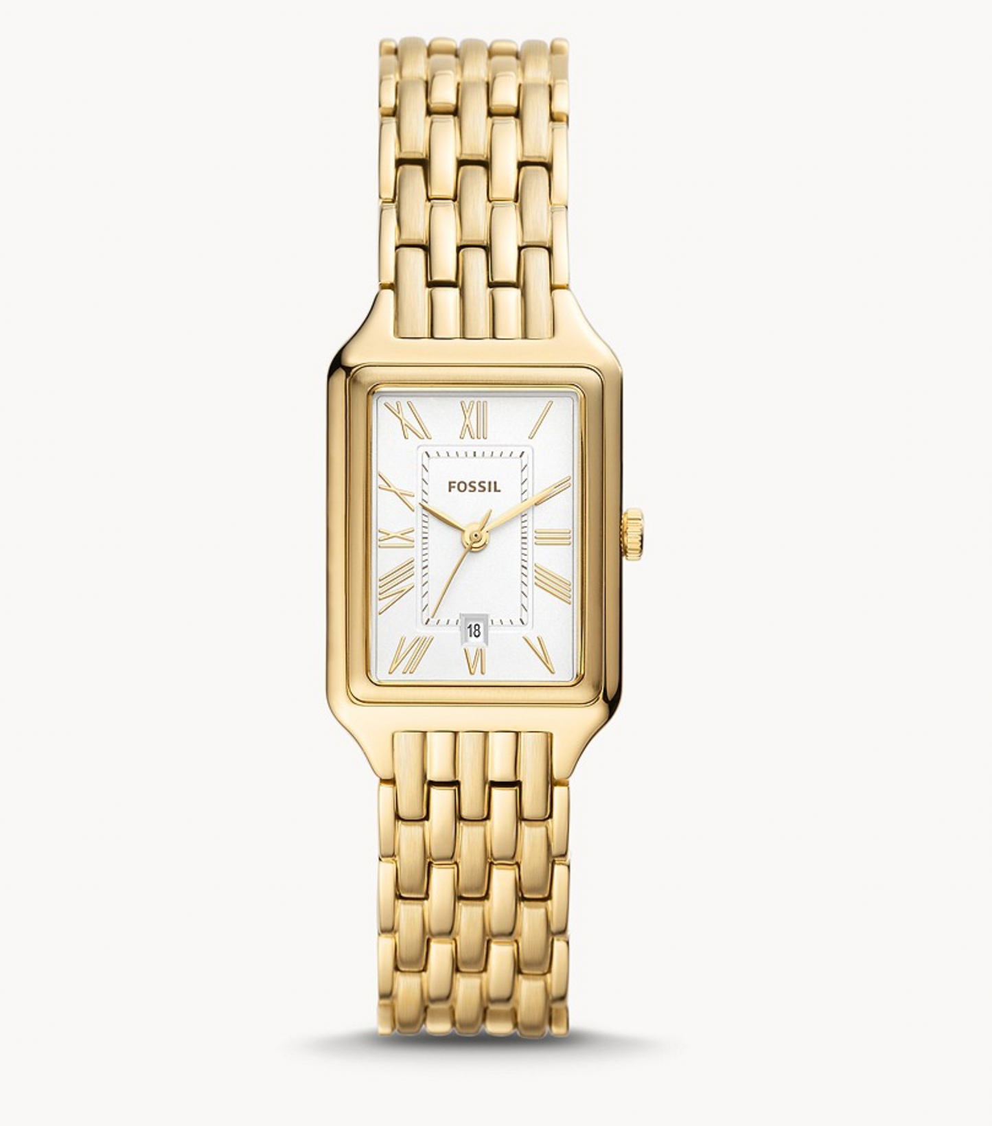 Raquel Three-Hand Date Gold-Tone Stainless Steel Watch | Fossil | Luby 
