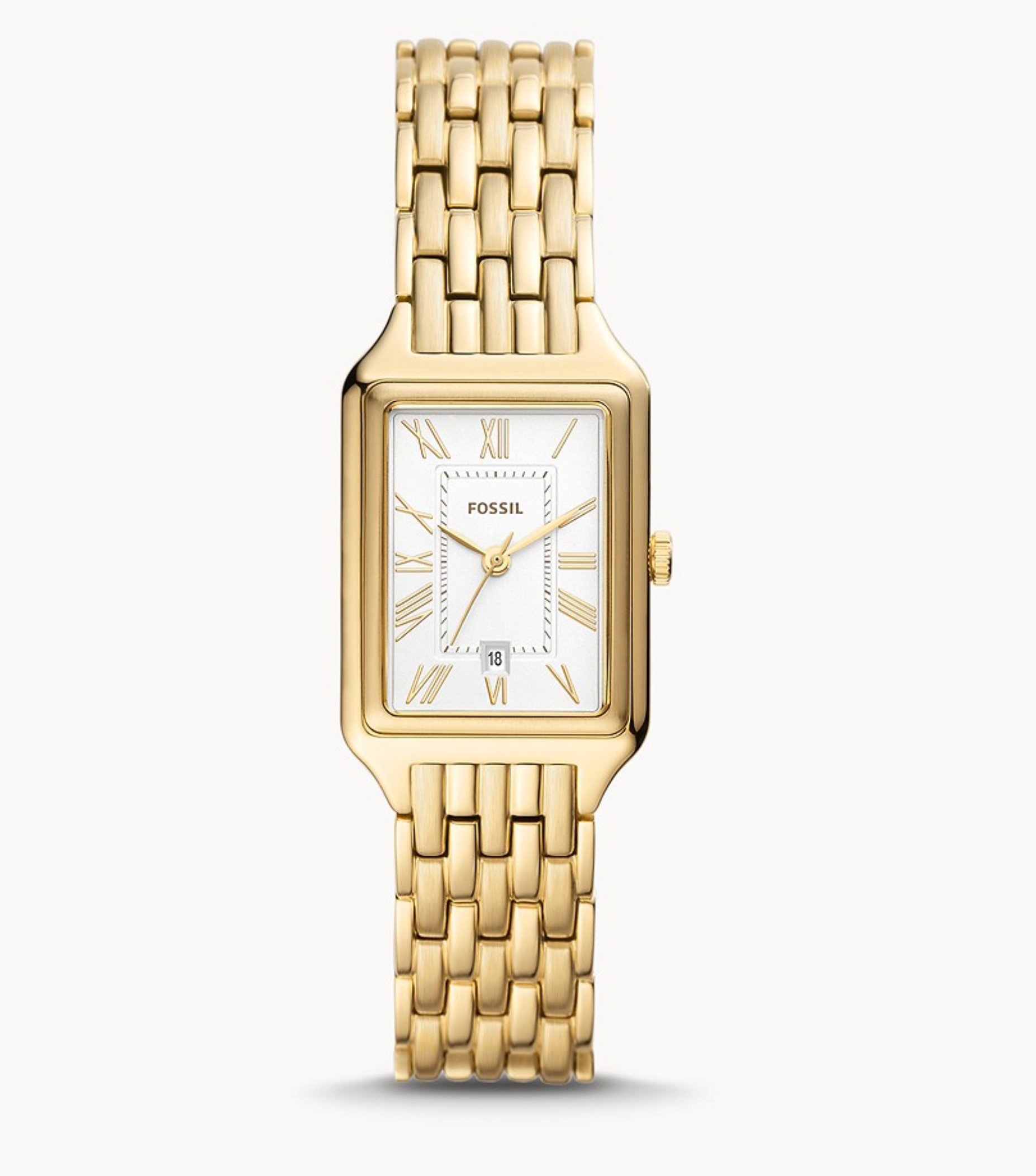 Raquel Three-Hand Date Gold-Tone Stainless Steel Watch | Fossil | Luby 