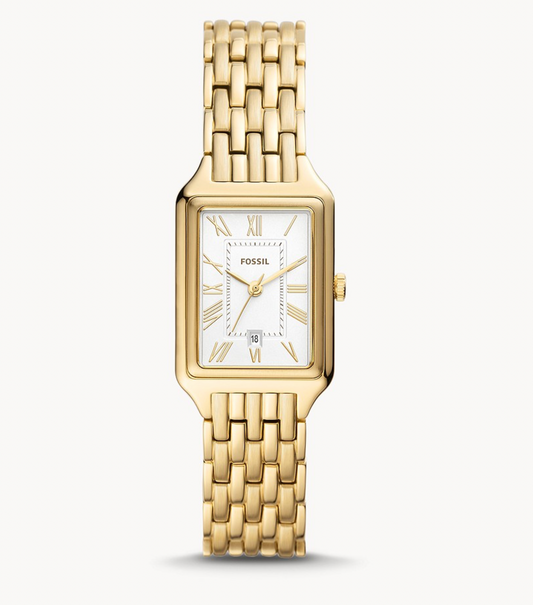 Raquel Three-Hand Date Gold-Tone Stainless Steel Watch | Fossil | Luby 