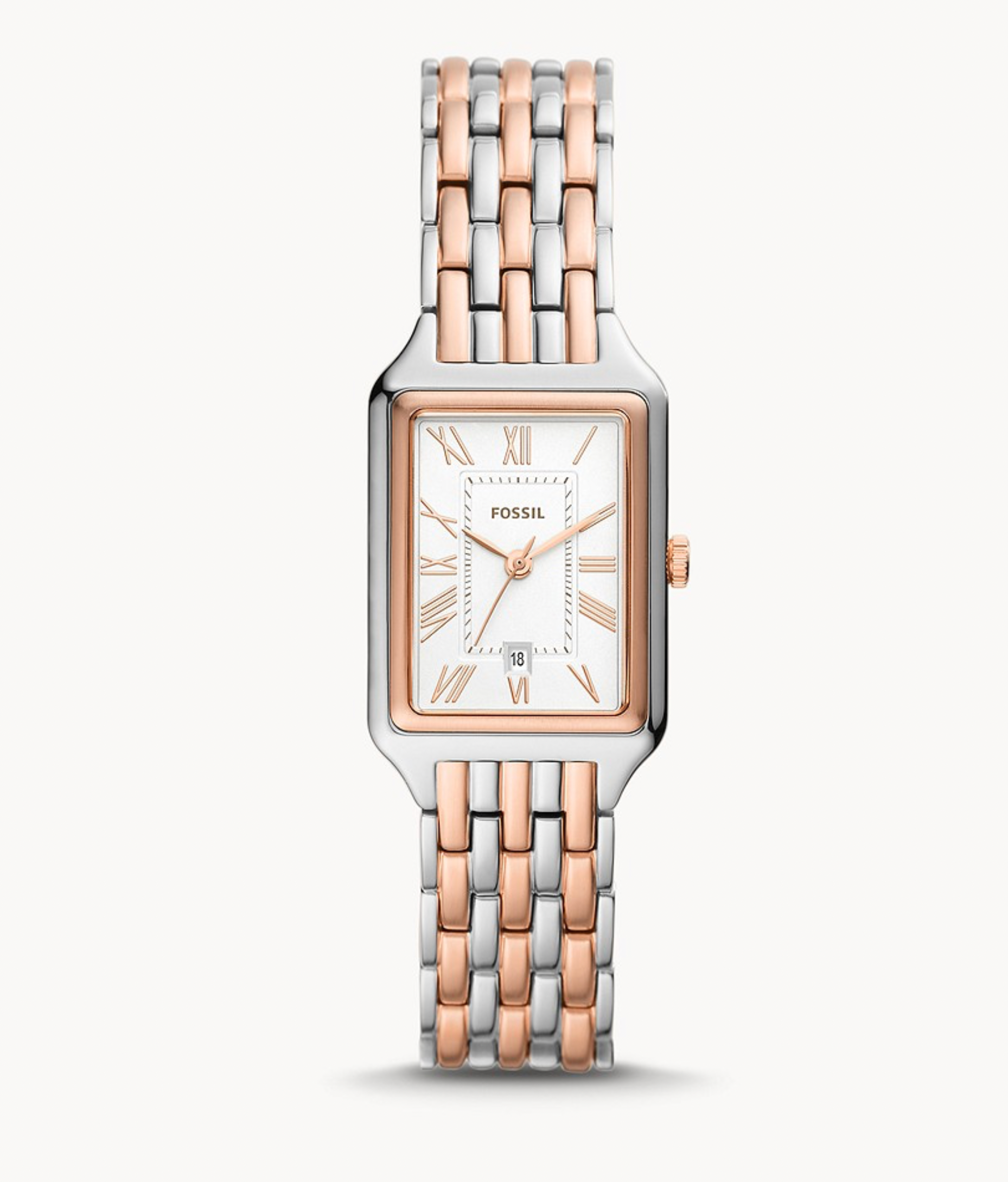 Raquel Three-Hand Date Two-Tone Stainless Steel Watch | Fossil | Luby 