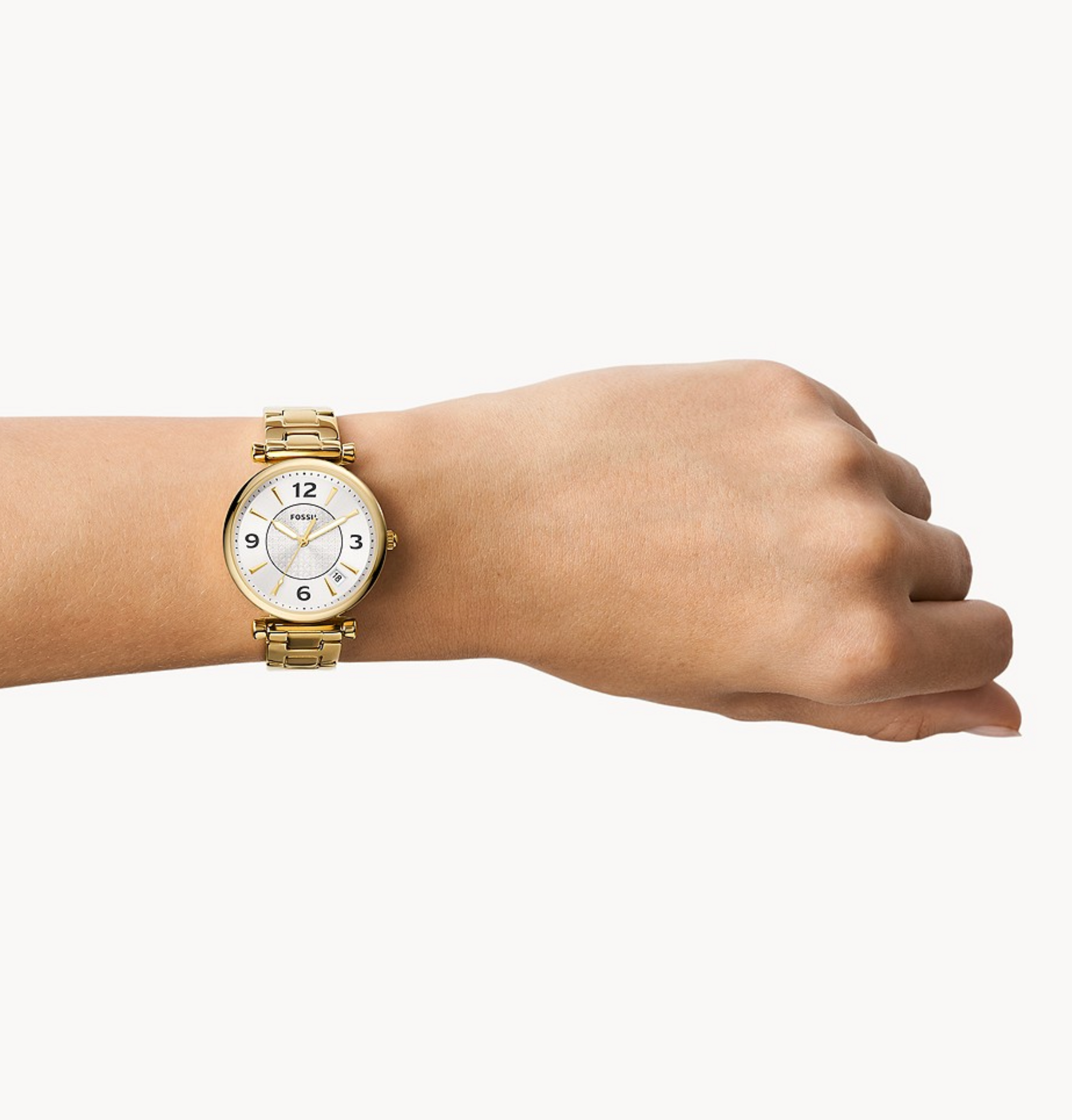 Carlie Three-Hand Date Gold-Tone Stainless Steel Watch | Fossil | Luby 