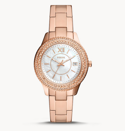 Stella Three-Hand Date Rose Gold-Tone Stainless Steel Watch | Fossil | Luby 